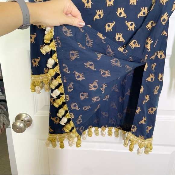 Boutique Lexi York 100% Cotton Elephant Print Shift Dress w/Ornate Pompom Tassel - Picture 4 of 11